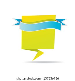 vector abstract glossy green paper origami speech bubble with blue ribbon for text. Vector green abstract background for website or cover design.