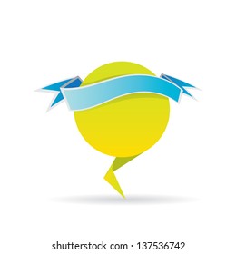 vector abstract glossy green paper origami speech bubble with blue ribbon for text. Vector green abstract background for website or cover design.
