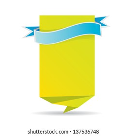 vector abstract glossy green paper origami speech bubble with blue ribbon for text. Vector green abstract background for website or cover design.