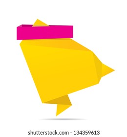 vector abstract glossy orange paper origami speech bubble with pink ribbon for text. Vector orange paper abstract background for website or cover design.