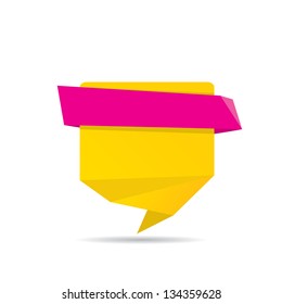 vector abstract glossy orange paper origami speech bubble with pink ribbon for text. Vector orange paper abstract background for website or cover design.