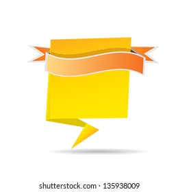 vector abstract glossy orange paper origami speech bubble with orange ribbon for text. Vector orange abstract background for website or cover design.