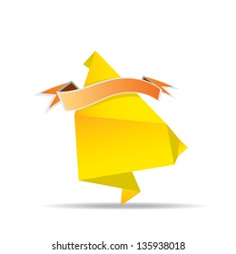 vector abstract glossy orange paper origami speech bubble with orange ribbon for text. Vector orange abstract background for website or cover design.