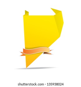 vector abstract glossy orange paper origami speech bubble with orange ribbon for text. Vector orange abstract background for website or cover design.
