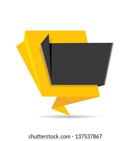 vector abstract glossy orange paper origami speech bubble with black ribbon for text. Vector orange paper abstract background for website or cover design.