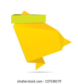 vector abstract glossy orange paper origami speech bubble with green ribbon for text. Vector orange abstract background for website or cover design.