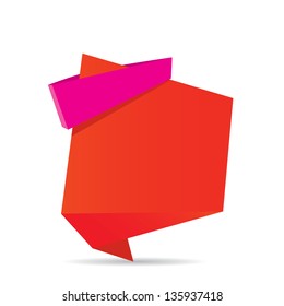 vector abstract glossy red paper origami speech bubble with pink ribbon for text. Vector red paper abstract background for website or cover design.