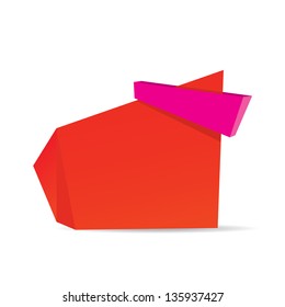 vector abstract glossy red paper origami speech bubble with pink ribbon for text. Vector red paper abstract background for website or cover design.
