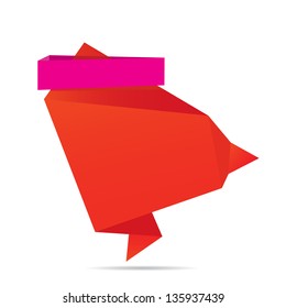 vector abstract glossy red paper origami speech bubble with pink ribbon for text. Vector red paper abstract background for website or cover design.