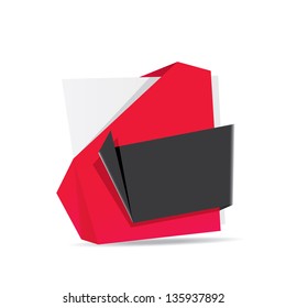 vector abstract glossy red paper origami speech bubble with black ribbon for text. Vector red paper abstract background for website or cover design.