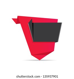vector abstract glossy red paper origami speech bubble with black ribbon for text. Vector red paper abstract background for website or cover design.