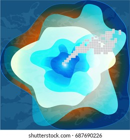 Vector abstract glow  shiny cyberspace.Cloud astronomy background,paper cut style, with digital hand and future finger, illustration colorful