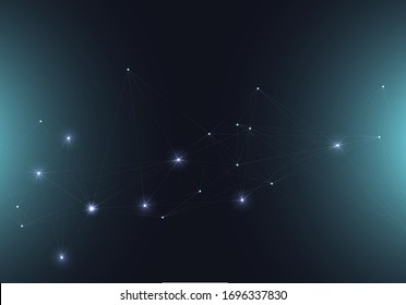 Moléculas brillantes abstractas vectoriales con puntos y líneas sobre un fondo verde