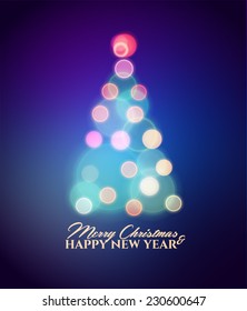 Vector abstract glowing circles of Christmas treein the style of bokeh effect is not in focus