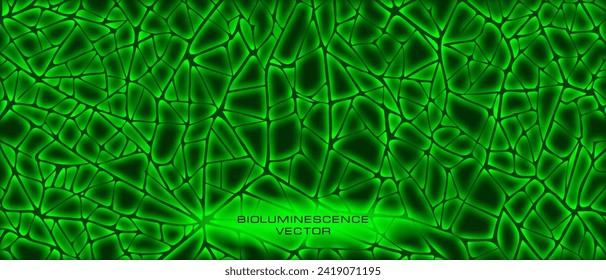 Vector abstract glowing organic biological green background. Plant bright cells. Bioluminescence. Flyer or wallpaper.