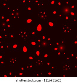 Vector abstract glowing pattern with imitation of holiday petals and hearts on a burgundy background. For the design of fabrics and paper in summer and floral style.