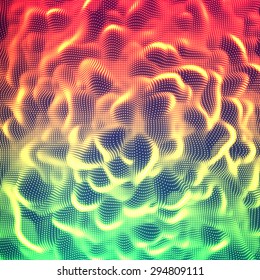 Vector abstract glowing point noise background. Array of glowing points in form of distorted surface. Abstract colorful cyber background. eps10
