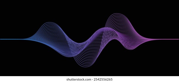 vector abstract glowing wave dot particles on dark background. Modern purple blue gradient flowing wave lines. Futuristic technology concept. Suit for poster, banner, brochure, cover, website, flyer