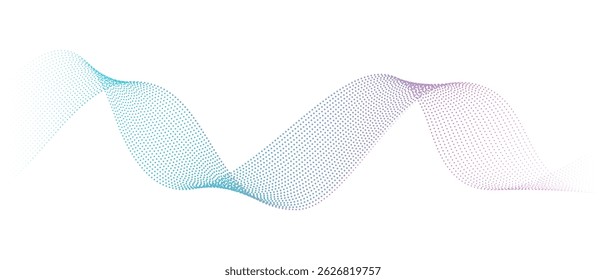 Vector abstract glowing wave dot particles halftone on white background. Dynamic wave pattern. Suit for poster, banner, brochure, cover, website, flyer. Vector illustration	