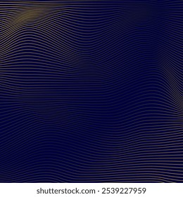 Vector abstract glowing wave lines on dark blue background. Striped lines texture. Dynamic wave pattern. Modern flowing wavy lines. Futuristic technology concept.