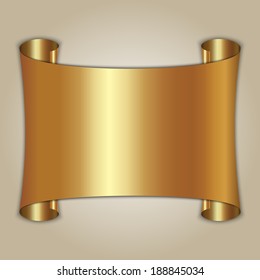 Vector abstract gold award scroll plate on beige background