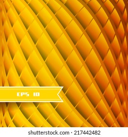 Vector abstract gold background. Template for print, web. Shape of a cylindrical mesh surface. Illustration with cellular volume texture