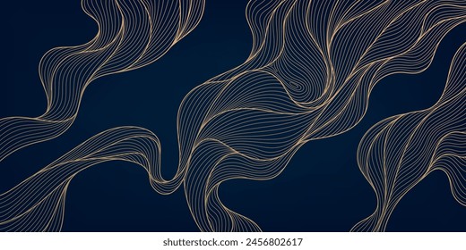 Vector abstract gold background, wave luxury art texture, premium elegant line banner. Curve flow copper background