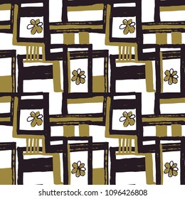 vector abstract gold and black stripes and flowers on white background for use in design, pattern for fabrics, textiles, wallpaper, paper, web pages, graphic style