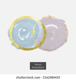 Abstrakte Vektorgrafik-Gold-, Blau- und rosafarbene Flecken auf hellgrauem Hintergrund für Ihr Design