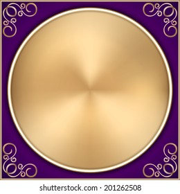 Vector abstract gold circle on purple background with ornament