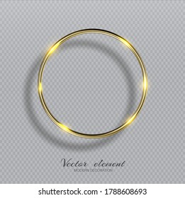 Vector abstract gold glowing round frame  isolated on transparent background. Luxury golden ring with light effects.  Volumetric element for design