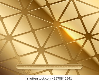 Vector abstract gold layered business background with triangles shapes on aureate. Light glossy laminate material texture luxury geometric pattern. High-tech banner. Golden business cover background