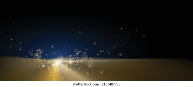 Vector abstract gold light sphere with glitter sparkle and glowing effect, explosion burst, dust particles shiny. Golden shine glittering, glow light particle and bokah, luxury black color background