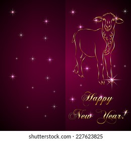 Vector abstract gold sketch of sheep, symbol of New Year 2015 on red Background