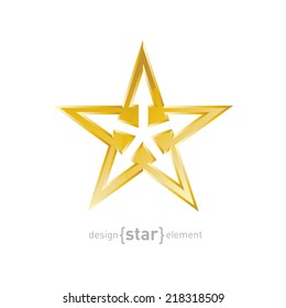 The vector Abstract Gold star with arrows on white background. Corporate logotype template
