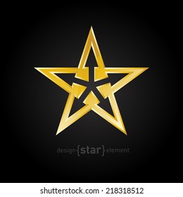 The vector Abstract Gold star with arrows on black background. Corporate logotype template