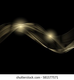 Vector Abstract gold wave on a black background. Shine. Design element