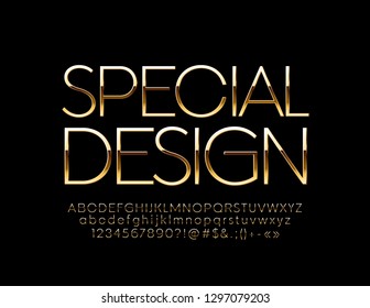 Vector abstract Golden Artistic Design Alphabet. Set of Elegant Letters, Numbers and Symbols.