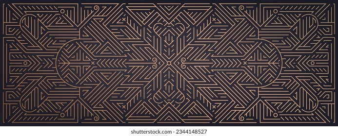 Vector abstract golden background. Art deco wedding, party pattern, geometric ornament, linear style. Horizontal orientation