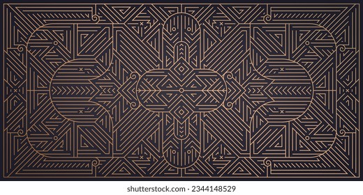 Vector abstract golden background. Art deco wedding, party pattern, geometric ornament, linear style. Horizontal orientation