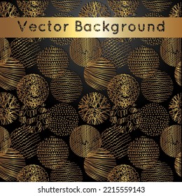 Vector abstract golden background of geometric shapes. Pattern of circles from hand drawn lines, curves, spirals. Fashionable texture, premium product design template. Contemporary trendy illustration
