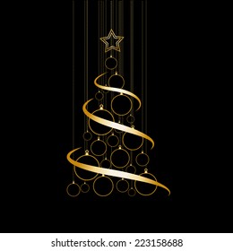 Vector Abstract Golden Christmas Tree on black background 