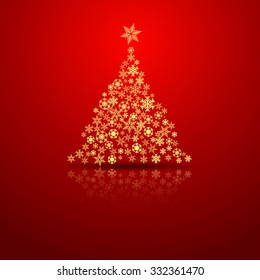 Vector Abstract Golden Christmas Tree with ice crystals 