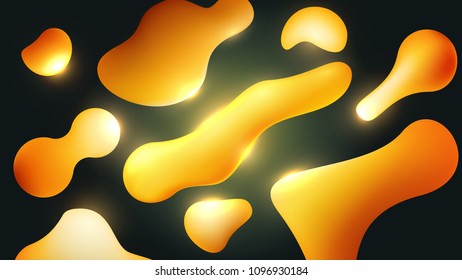 Vector abstract golden fluid shapes on black background. Vibrant gradient template for cover, banner, poster, greeting card.