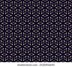 Vector abstract golden geometric pattern with diamond shapes, rhombuses, triangles, grid. Simple gold and black texture. Luxury modern background. Repeated elegant geo design for decor, print, fabric