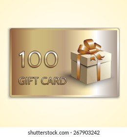 Vector abstract golden gift card with gift box  for one hundred