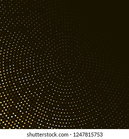 Vector abstract golden halftone pattern on black background. Gold luxury dotted design template