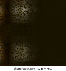 Vector abstract golden halftone pattern on black background. Gold luxury dotted design template