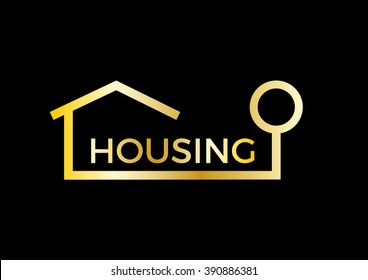 Vector abstract golden house, real estate agency