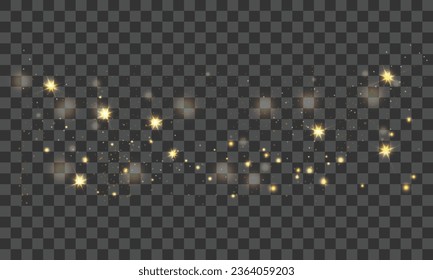 Vector abstract golden lights bokeh isolated on dark.